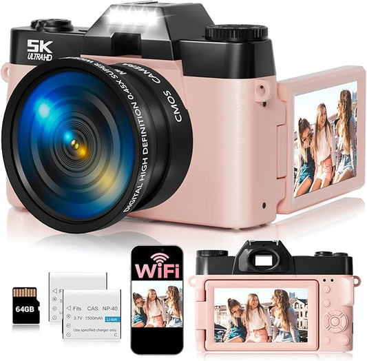 5K Digital Camera for Photography,UHD 75MP WiFi Vlogging Camera for YouTube,Compact Camera with 3" 180°Flip Screen,64GB SD...