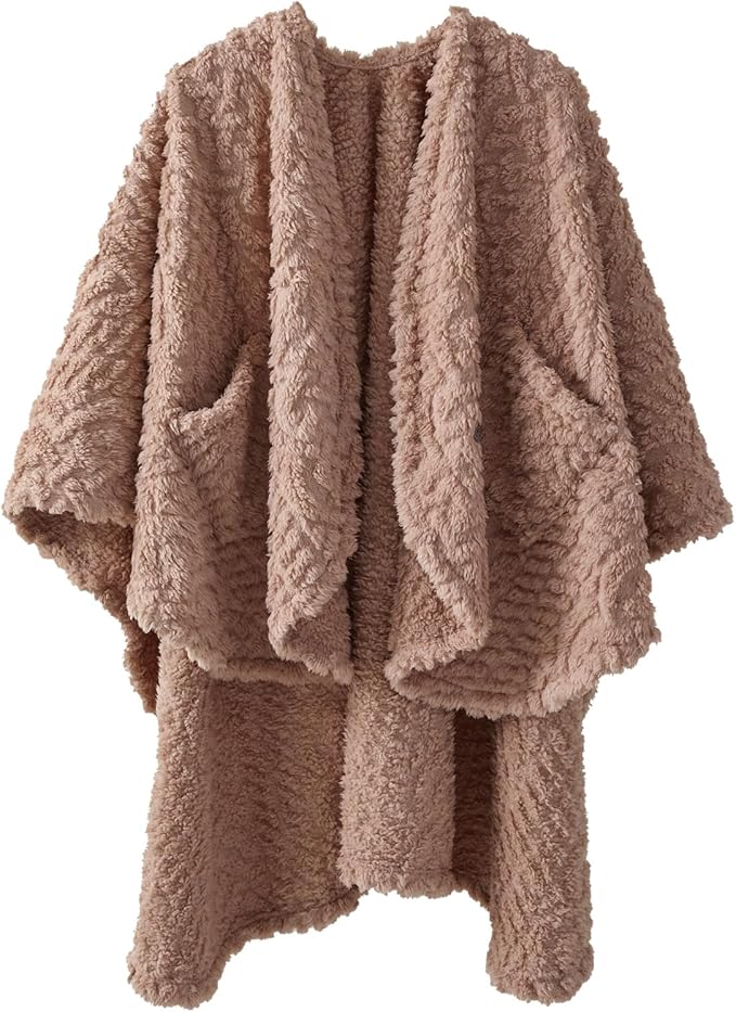 Royoliving Fuzzy Sherpa Wearable Fleece Blanket with Pockets for Adults, Ultra Soft Plush Shawl Throw Blankets (Blush, 5...