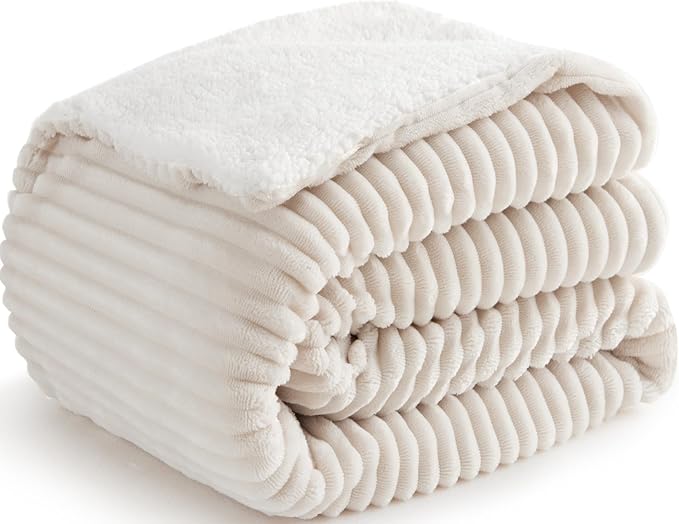 Sherpa Throw Blanket for Couch - Super Soft & Thick, White Throw Blanket, Warm Blankets for Winter, Fluffy Blanket for Sof...
