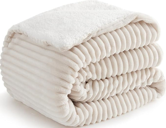 Sherpa Throw Blanket for Couch - Super Soft & Thick, White Throw Blanket, Warm Blankets for Winter, Fluffy Blanket for Sof...