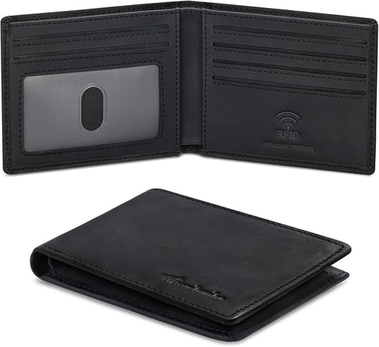 Travelambo Wallet for Men Real Leather Mens Bifold Wallet RFID Blocking - Thin & Stylish with ID Window in Gift Box (Crazy...