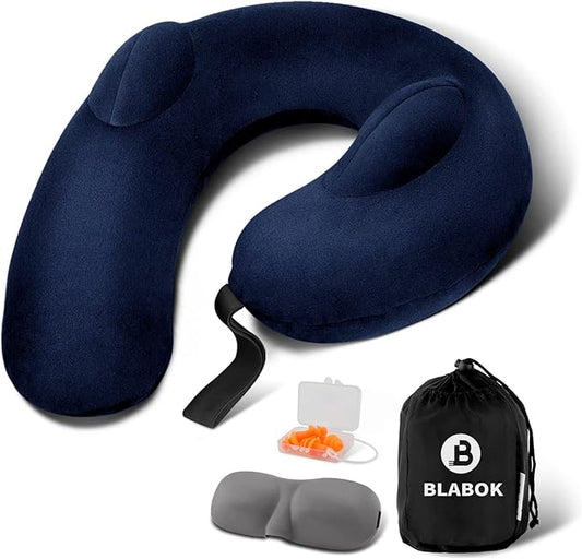 Patented Design Inflatable Travel Neck Pillow – Airplane Neck Pillow with 360° Head & Neck Support, Soft Washable Velvet C...