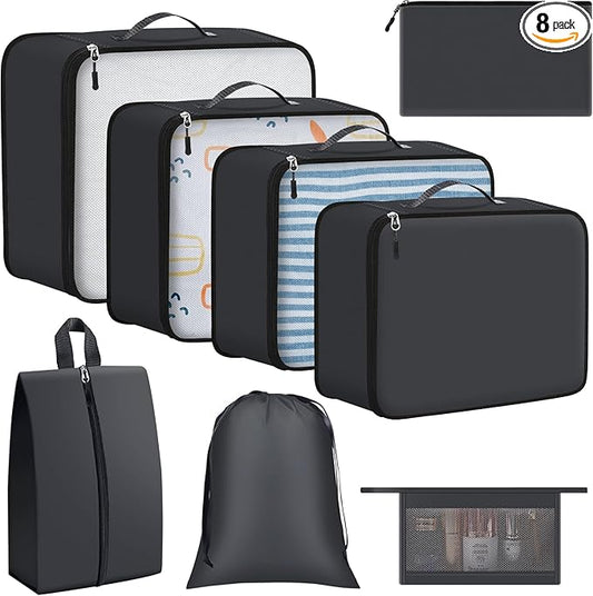 Geekclick 8 Set Packing Cubes for Travel Essentials, Organizers for Suitcase and Luggage in 4 Sizes, Luggage Organizer wit...