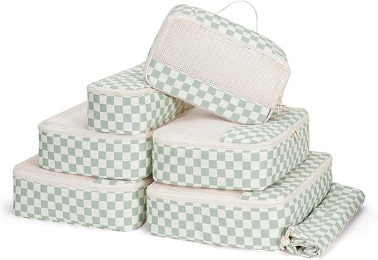 Narwey 7 Set Checkered Packing Cubes for Travel Carry on Suitcase Luggage Organizer Bags for Kids Women Men, Durable Packi...