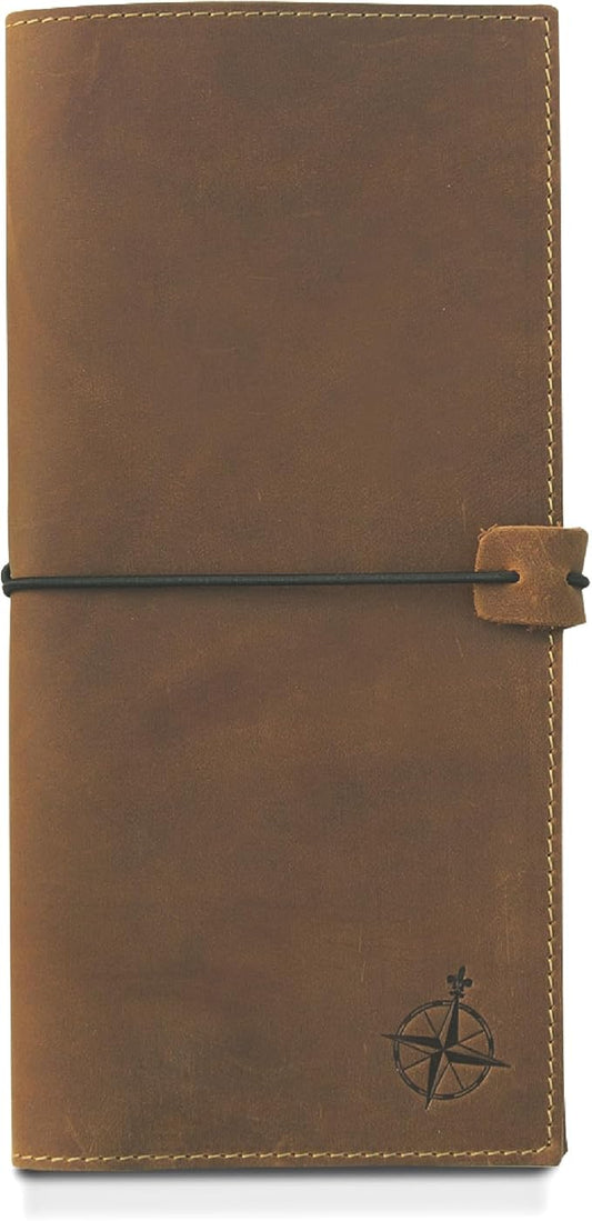 WANDERINGS Genuine Leather Passport Wallet - 4.25 x 9 - Large Leather Passport Holder for Travel - Folding Leather Travel ...