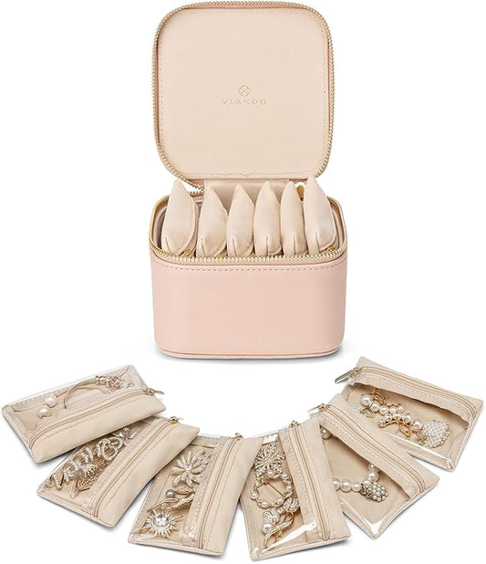 Vlando Jewelry Travel Case,Travel Jewelry Organizer with Clear Velvet Jewelry Bags 6Pcs Zipper Pouch for Women Gift Ideas ...
