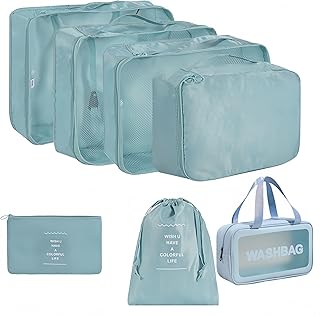 Travel packing cube bag 7 Piece Set, Travel cubes for packing hotor backpack,Suitcase Organizer Luggage Cubes with Wash Ba...