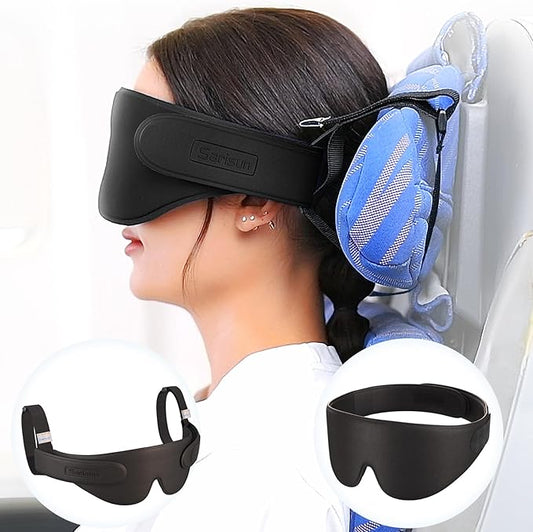 SARISUN Airplane Head Strap 3D Eye Mask, Travel Pillow Alternative for Long Flight, 360° Support Sleep Head Hold, Stop Bob...