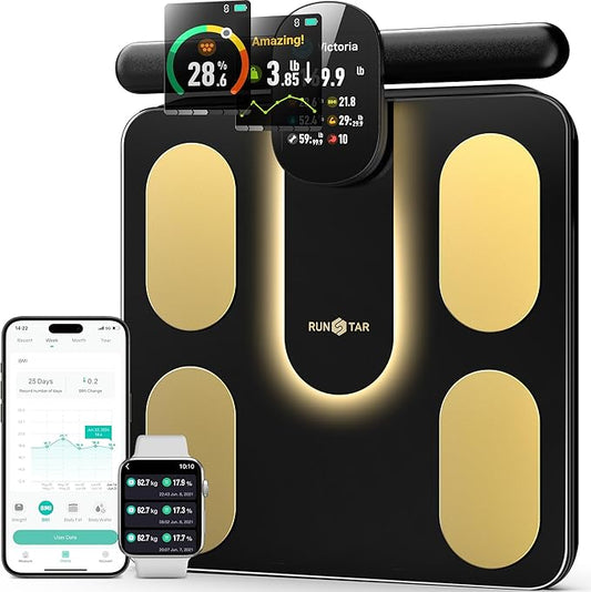 RunStar Smart Scale FSA&HSA Eligible, 8 Electrodes Digital Bathroom Scale for Body Weight and Fat, BMI, Muscle Mass 28 Bod...