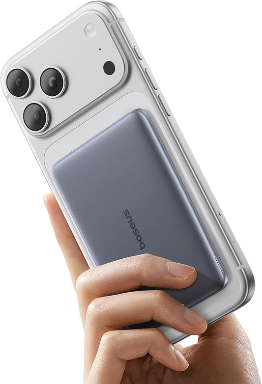 Baseus Picogo Power Bank, 0.3" Ultra Slim 5000mAh MagSafe Portable Charger with USB-C Braided Cable, Card-Size Magnetic Ba...