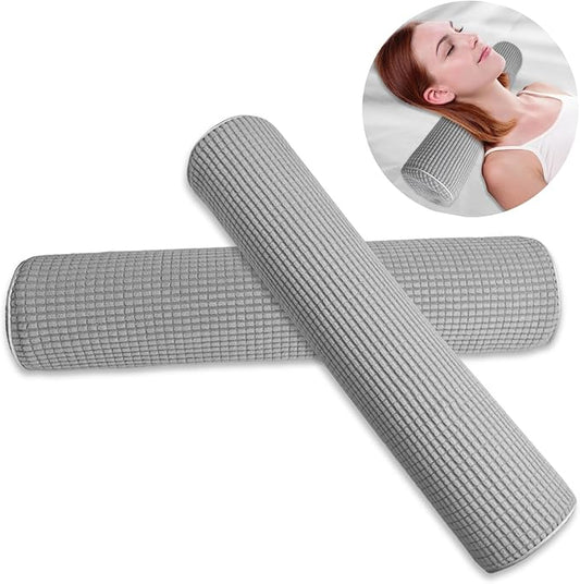 2Pcs Neck Roll Pillow for Sleeping - Cylinder Cervical Foam Core With Plush Washable Cover - Multi-Functional Round Bolste...
