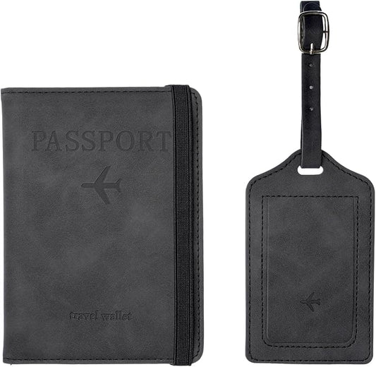 Luggage Tag and Passport Holder Set,Passport Cover with Card Slot and Boarding Pass Slot Combo,Passport Travel Must Have, ...