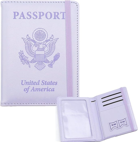 Purple Passport & Card Holder Combo - RFID Protection, Family Pen Holder, Women & Men's Passport Cover