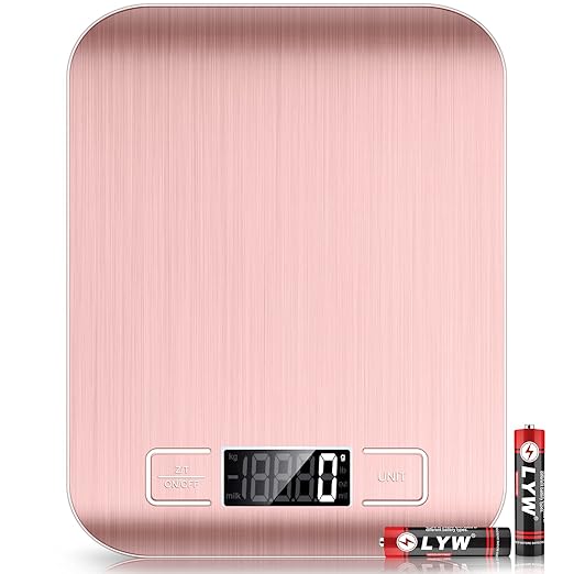 Mik-Nana Food Scale Pink, 10kg/22lb Digital Kitchen Scale Weight Grams and Oz for Baking and Cooking, 1g/0.1oz Precise Gra...