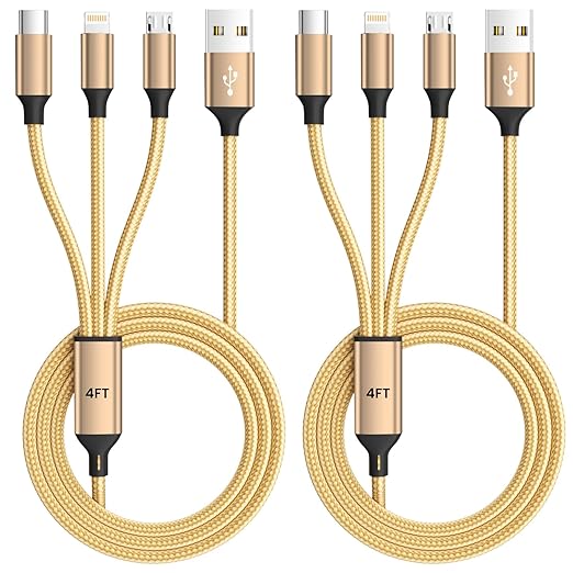 USB Multi Charging Cable for All Devices, Nylon 3 in 1 Multiple Charger Cable Charger with Multiple Connectors, USB A to U...