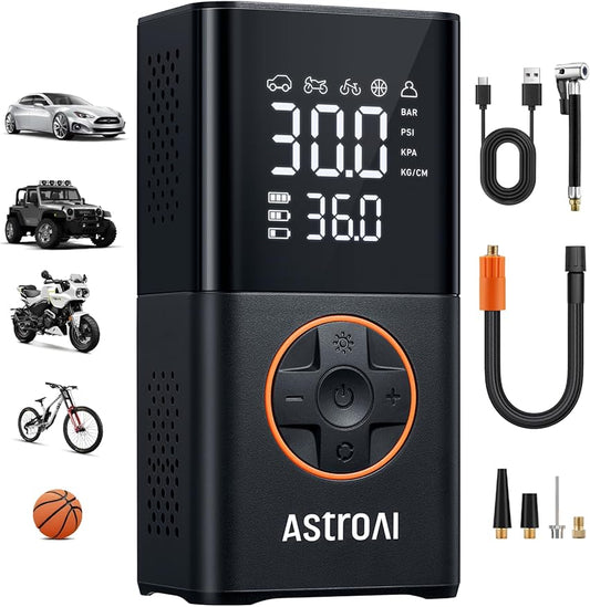 AstroAI L7 Tire Inflator Portable Air Compressor Cordless Mini Bike Pump with Digital Dual Values Display, 150 PSI Car Tir...