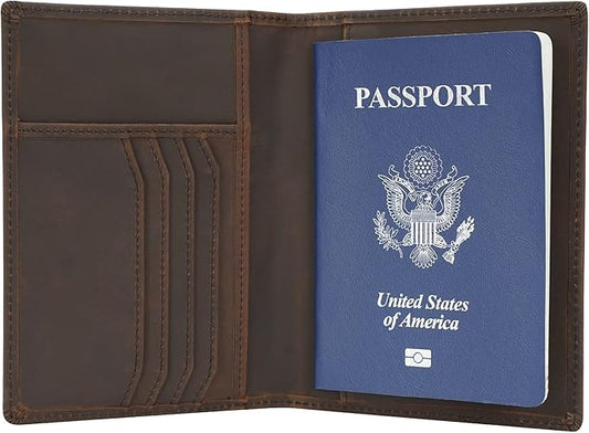 Polare Slim RFID Blocking Leather Passport Holder Travel Bifold Wallet For Men