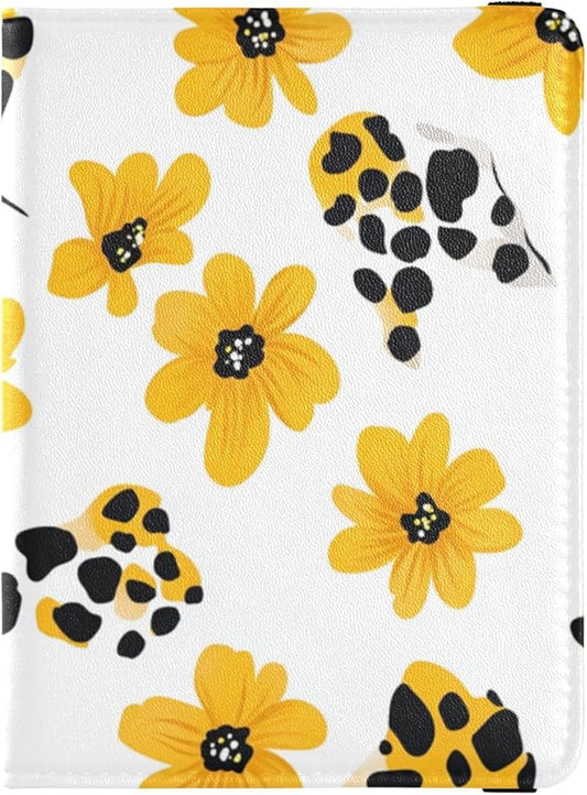 Leopard Skin Spot Leaves Flower Leather Passport and Vaccine Card Holder Combo Travel Documents Organizer Protector Passpo...