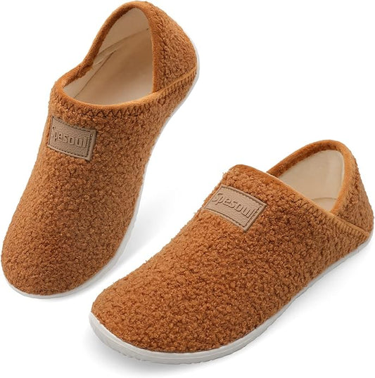 Spesoul Fuzzy House Slippers for Women Men Indoor Closed Back Lightweight Cozy Faux Furry Lining Barefoot House Shoes Slip...