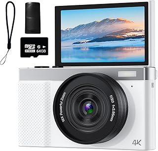 4K Digital Camera, 64MP Vlogging Camera for Photography with 3" 180° Flip Screen, 16X Compact Digital Camera with 64GB Mic...