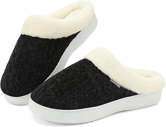 UBFEN Womens Slippers Classic Plaid Winter Warm with Memory Foam Fluffy House Shoes Platform Indoor Bedroom