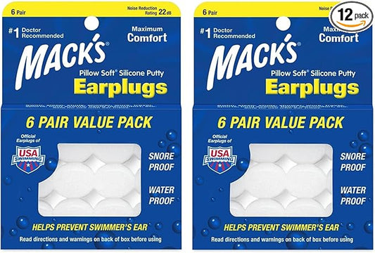 Mack's Pillow Soft Silicone Earplugs - 6 Pair, Value Pack of 2 – The Original Moldable Silicone Putty Ear Plugs for Sleepi...