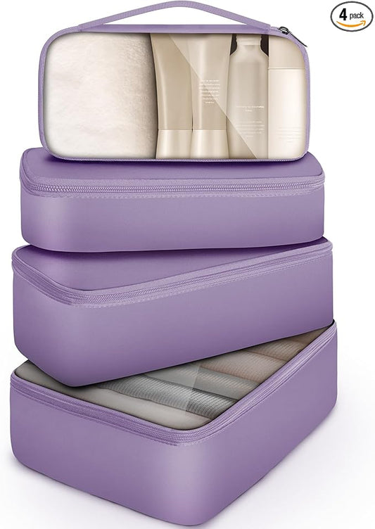 4 Set Packing Cubes, Suitcase Organizer Bags for Clothing, Toiletry, Shoe and Underwear, Durable Carry On Luggage Organize...