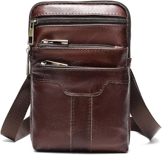 Leather Cell Phone Shoulder Bag Mens, Cell Phone Waist Bag Leather, Small PU Leather Shoulder Messenger Pouch Travel Cross...