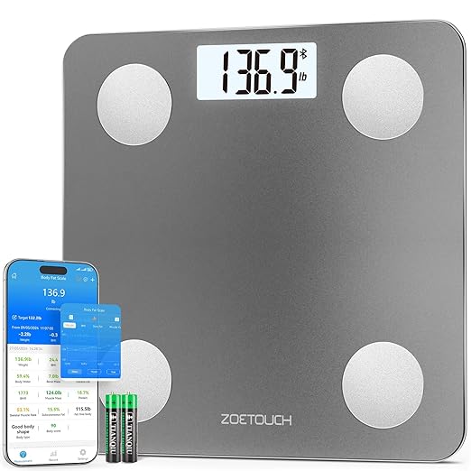 ZOETOUCH Smart Bathroom Scale for Body Weight, Digital Weighing Scale with BMI, Body Fat, Muscle Mass, Bluetooth Machine f...