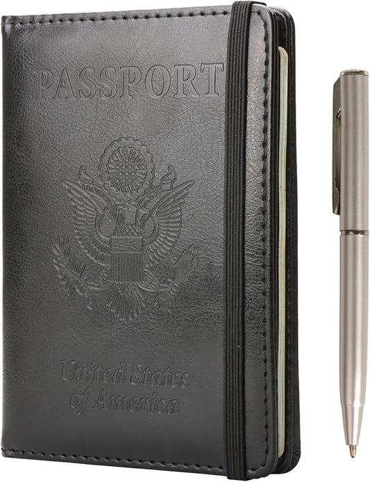 Passport Holder Men,Passport and Vaccine Card Holder Combo,PU Leather Passport Cover For Men,Black
