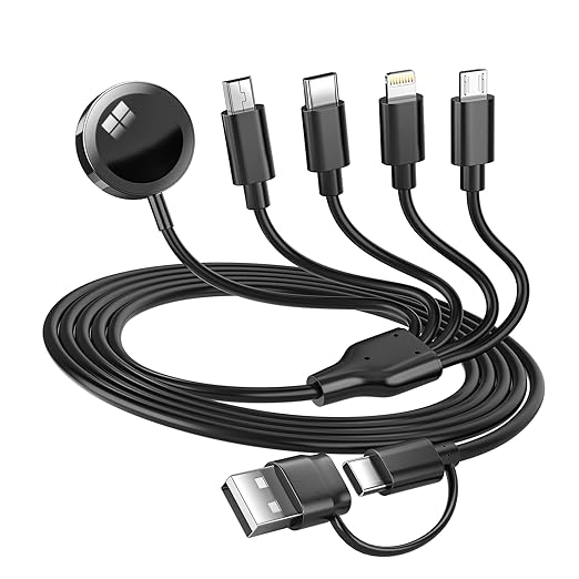 YIFYSUN 5-in-2 Multi Charging Cable for Apple Watch Charger: USB A/C Input, Lightning/Type C/Micro/Mini B/Wireless Output,...