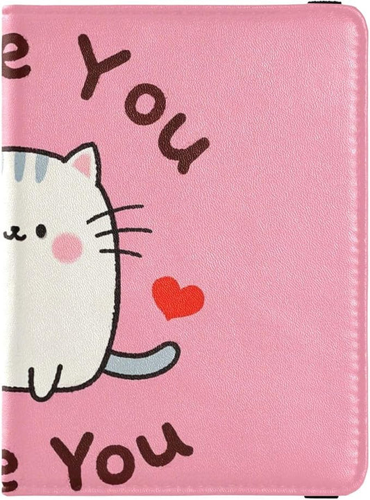 I Love Your Valentine Cartoon Cat Leather Passport and Vaccine Card Holder Combo Passport Case Travel Documents Wallet Pas...