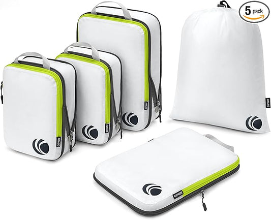 Cipway - 5 Set Compression Packing Cubes for Travel, Ultralight Packing Organizers for Luggage Suitcase & Backpack (White), L