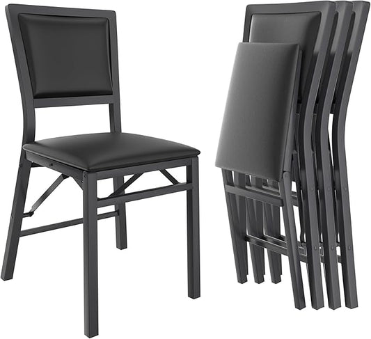 VECELO Folding Chairs Set of 4 with Cushion, Foldable Padded Seats with Heavy Duty Metal Frame for Kitchen/Dining/Living R...