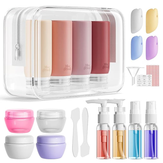 Muslish 21 Pack Travel Bottles for Toiletries, Leak-Proof TSA Compliant Silicone Travel Size Containers for Shampoo and Co...