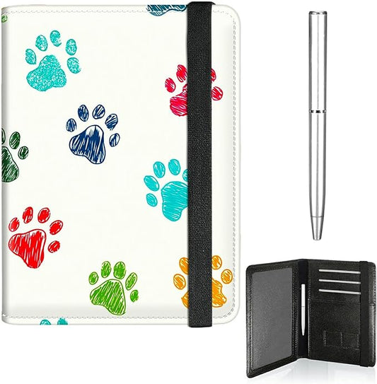 RWUTYTIUL Dog Paw Print White Passport Holder for Travel Women Men, Leather Passport and Vaccine Card Holder Combo Elastic...