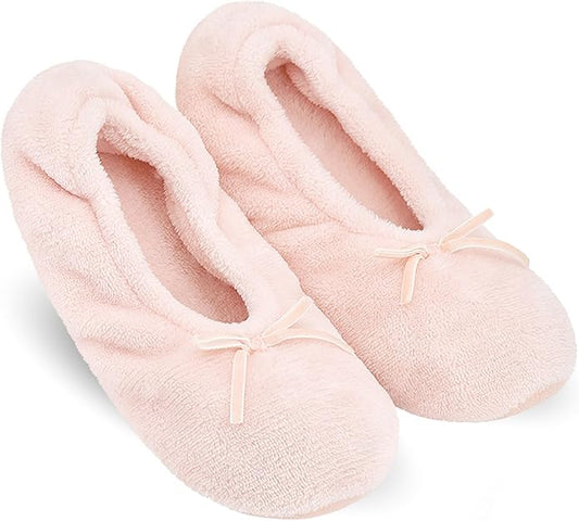 Keyela Women's Ballerina Slippers Light Weight Terry Cloth House Shoes, Foot Covering for Women, Fuzzy House Socks