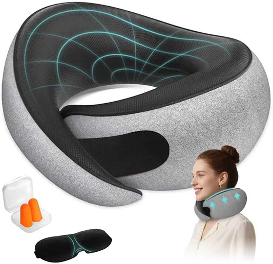 FIOGIKO Travel Neck Pillows for Airplanes - 360° Ergonomic Memory Foam Travel Pillow - Relief Neck Pain with Breathable Su...