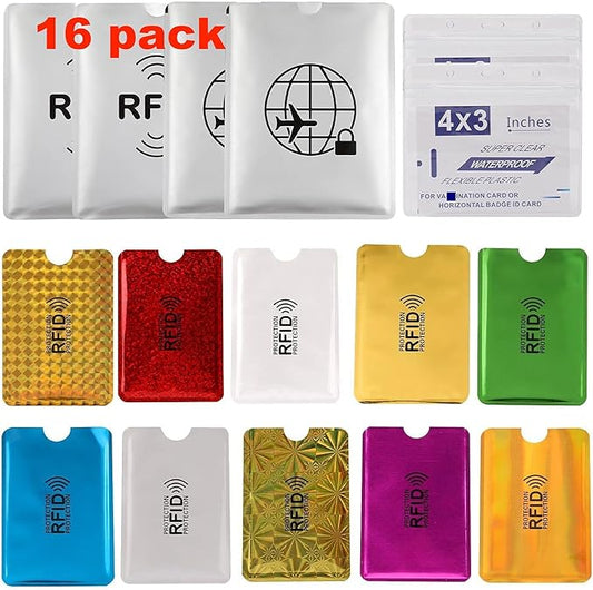 Luumxai 16 RFID Blocking Sleeves Set (10 Credit Card Holders & 4 Passport Protectors) Identity Theft Protection Secure Sle...