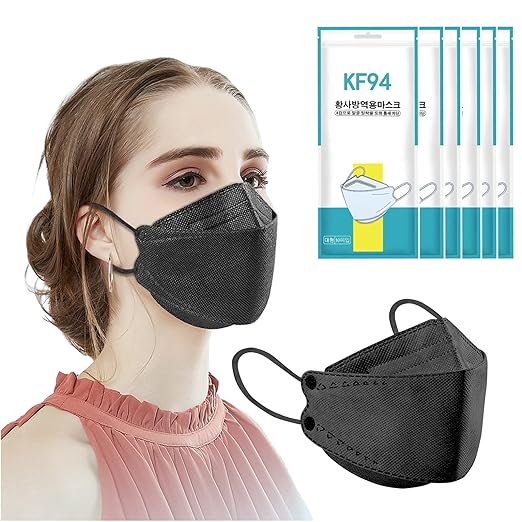 Teqifu 60pcs KF94 mask,Disposable black masks,4 layers protection filter efficiency>95%,Double line nasal frame,Highly ela...