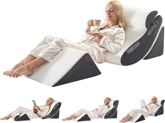 4PCS Orthopedic Bed Wedge Pillow Set for Sleeping, Post Surgery Foam Support Pillows for Back, Neck and Leg Pain Relief, A...