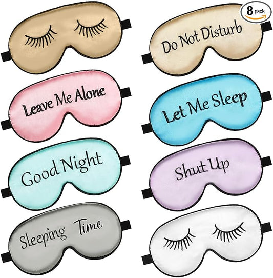 8 Pieces Sleep Mask Silk Eye Mask with Adjustable Strap Soft Blackout Blindfold Eye Cover for Women Men Full Night's Slee...