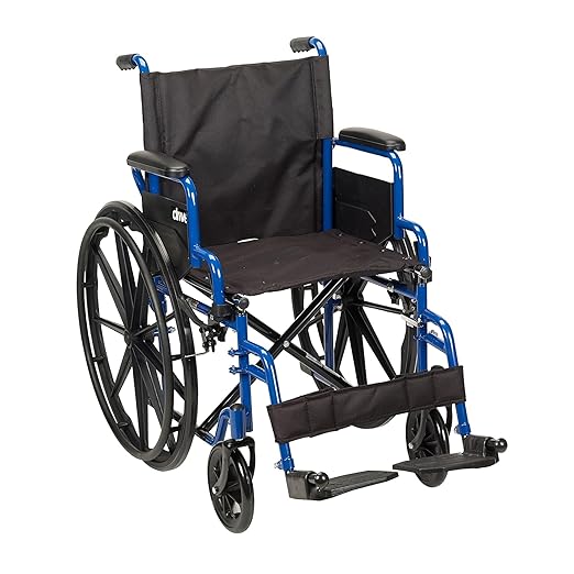 Drive Medical Blue Streak Lightweight Wheelchair - Portable Folding Mobility Aid - Swing-Away Footrests - Desk Arms - Dura...