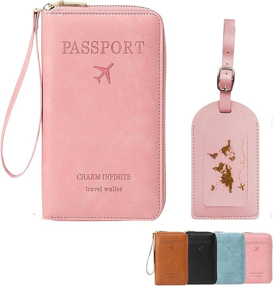 Cowenhey Multi-Functional RFID Passport Wallet Set, Blocking Passport Holder Travel Wallet, Holds Phones, Anti-Theft Prote...