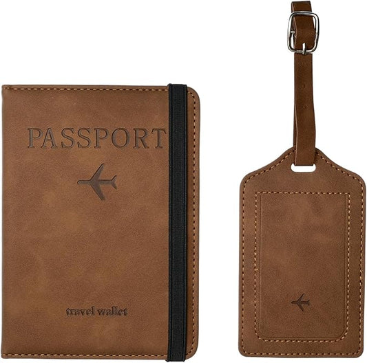 Luggage Tag and Passport Holder Set,Passport Cover with Card Slot and Boarding Pass Slot Combo,Passport Travel Must Have, ...