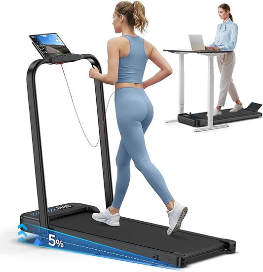 Cardirun Foldable Treadmill with Incline, Compact Walking Pad Treadmill with Safety Handle Bar, 3.0HP Quiet Under Desk Tre...