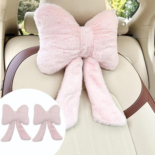 2PCS Car Neck Pillow,Plush Butterfly Knot Car Headrest Pillow and Lumbar Support Pillow,Car Seat Headrest Pillow,Butterfly...