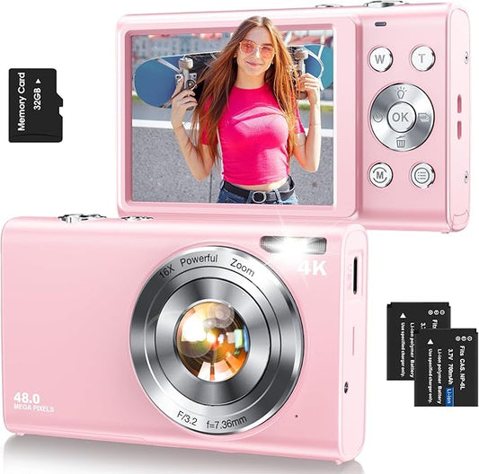 Digital Camera,Autofocus 4K Vlogging Camera for Photography with 32GB Card,48MP Portable Compact Point and Shoot Digital C...