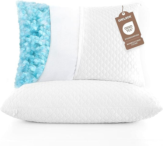 DAYLUCK Cooling Bed Pillows for Sleeping 2 Pack, Standard/Queen Size Set of 2, Firm and Soft Adjustable Shredded Memory Fo...