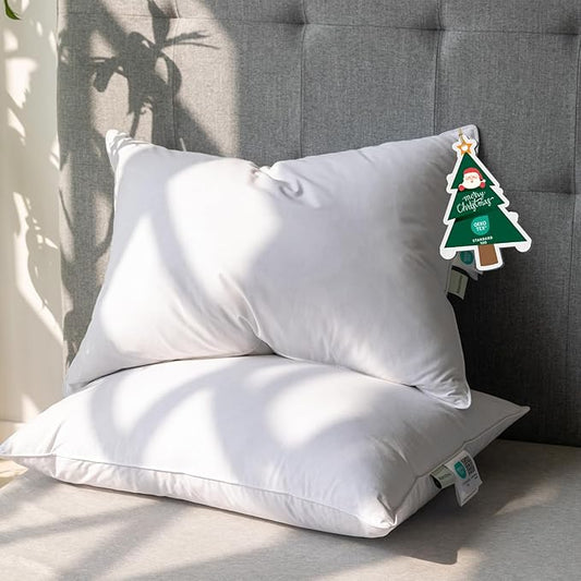 Alanzimo Goose Feathers Down Pillows King Size Set of 2, Hotel Collection Fluffy Bed Pillows for Sleeping, 100% Cotton Cov...